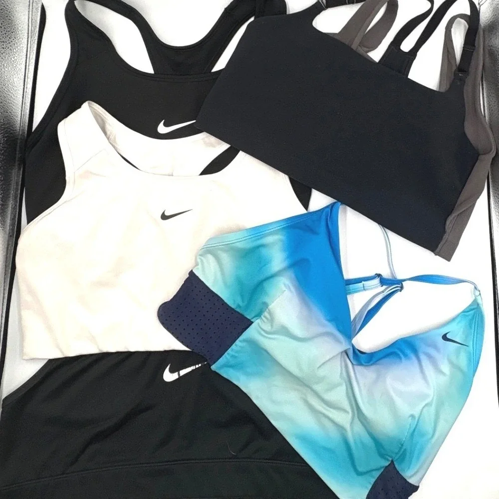 Nike Dri-FIT Sports Bra Bundle Lot of 4 Black White Blue Ombre Size Large